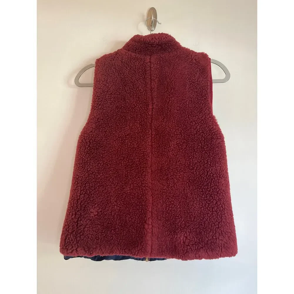 J. Crew Womens Full Zip Teddy Sherpa Vest Size XS Maroon Zip Pockets Lined Fall - Picture 3 of 8